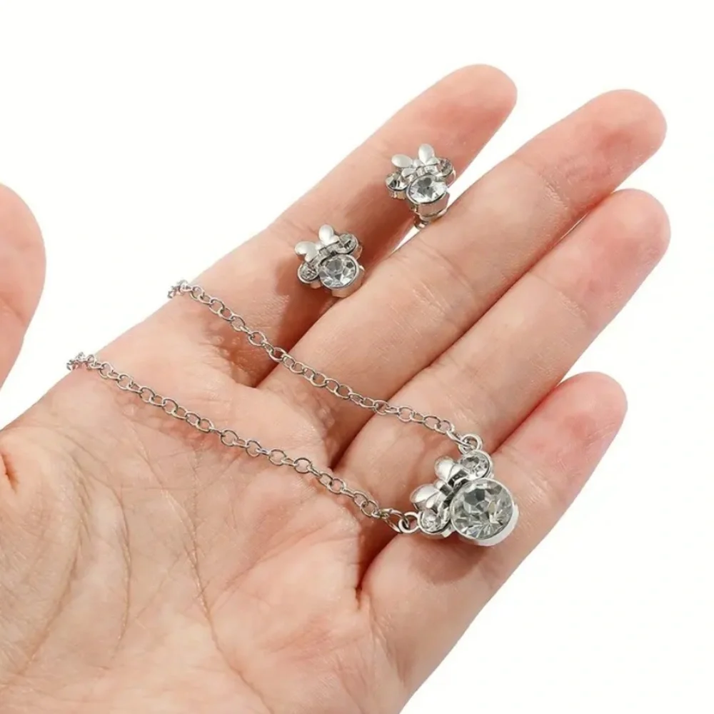 (New in Package) 3 pc Mickey Mouse Elegant Silver Necklace and Earring Set